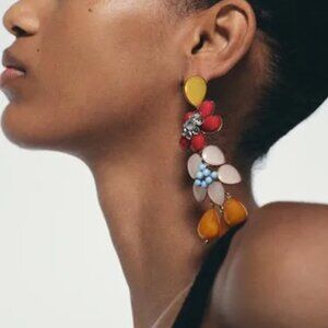 NEW Karinne Multicolor Stone Flower Chunky Drop Statement Earrings